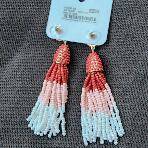 NWT Charming Charlie Orange/Pink/White Beaded Drop Dangle Earrings - Picture 3 of 10